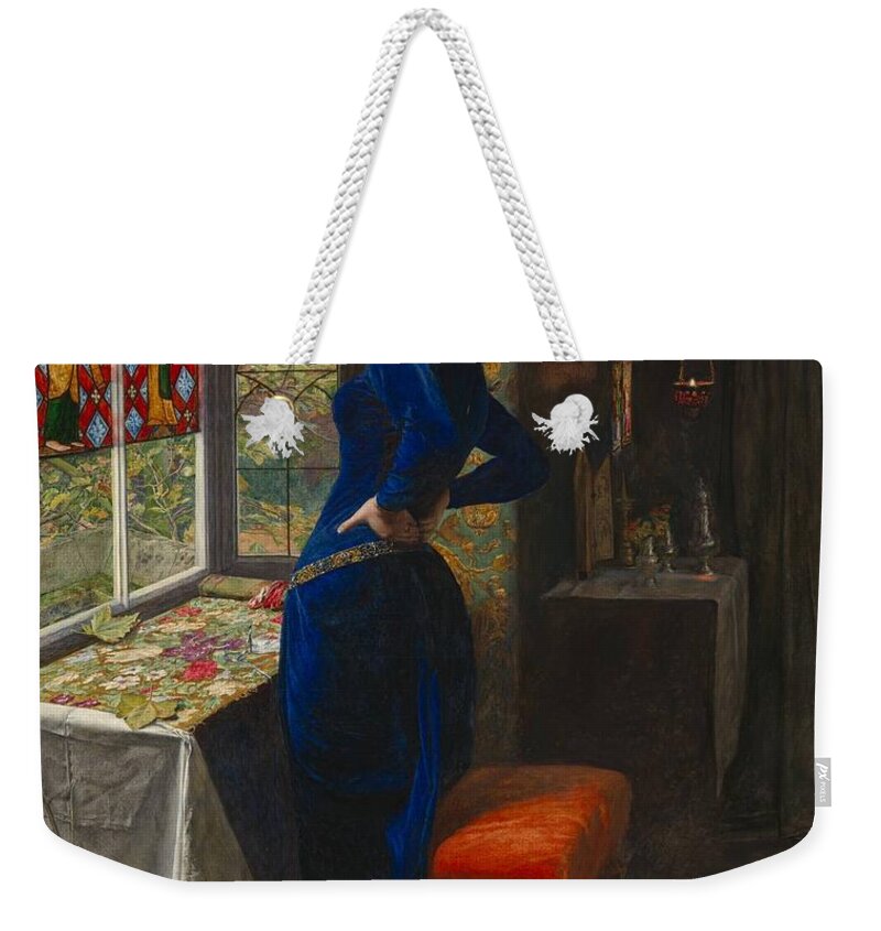 Sir John Everett Millais Weekender Tote Bag featuring the painting Mariana by John Everett Millais