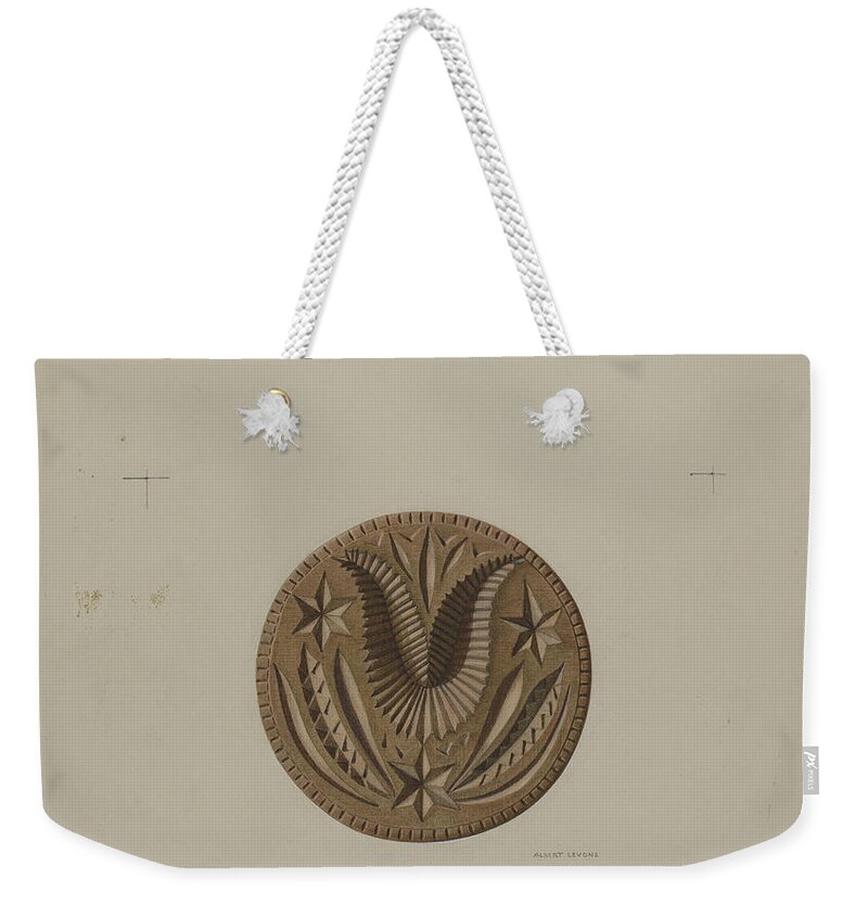  Weekender Tote Bag featuring the drawing Pa. German Butter Mold #5 by Albert Levone