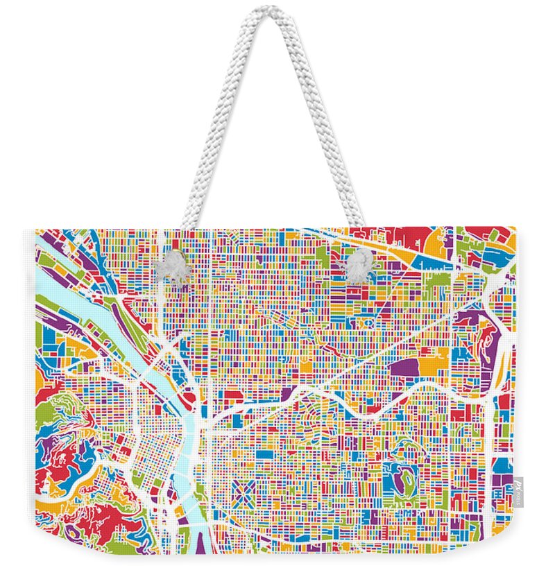Portland Weekender Tote Bag featuring the digital art Portland Oregon City Map by Michael Tompsett