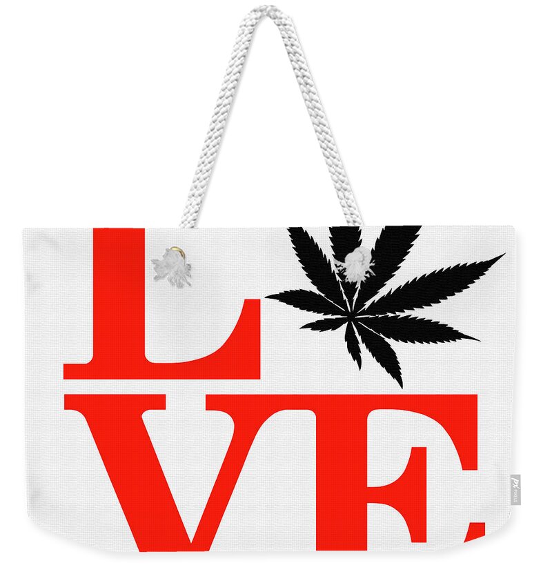 Marijuana Weekender Tote Bag featuring the digital art Marijuana Leaf Love Sign #50 by Gregory Murray