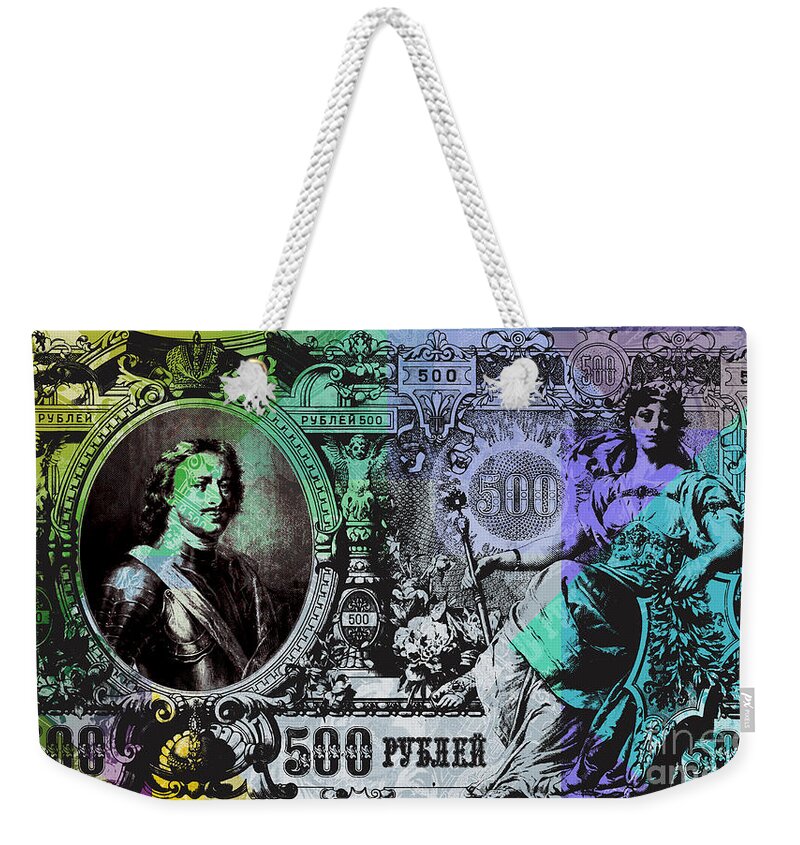Ruble Weekender Tote Bag featuring the digital art 500 ruble banknote Pop Art collage - #2 by Jean luc Comperat