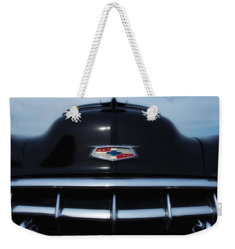 1954 Weekender Tote Bag featuring the photograph 54 Chevy Grill by Bill Cannon