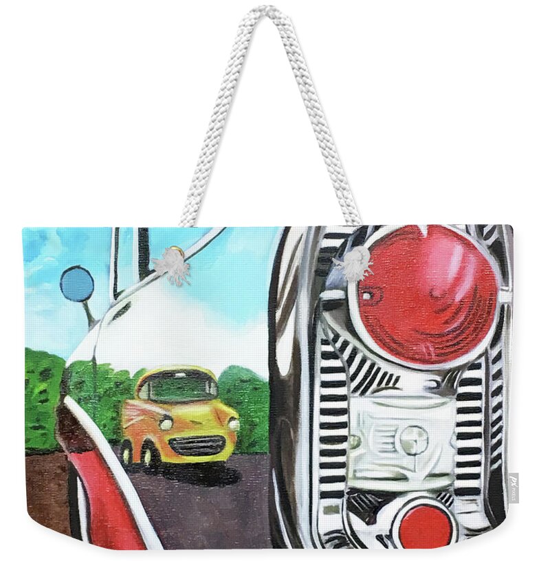 Glorso Weekender Tote Bag featuring the painting 56 Chevy Reflections by Dean Glorso