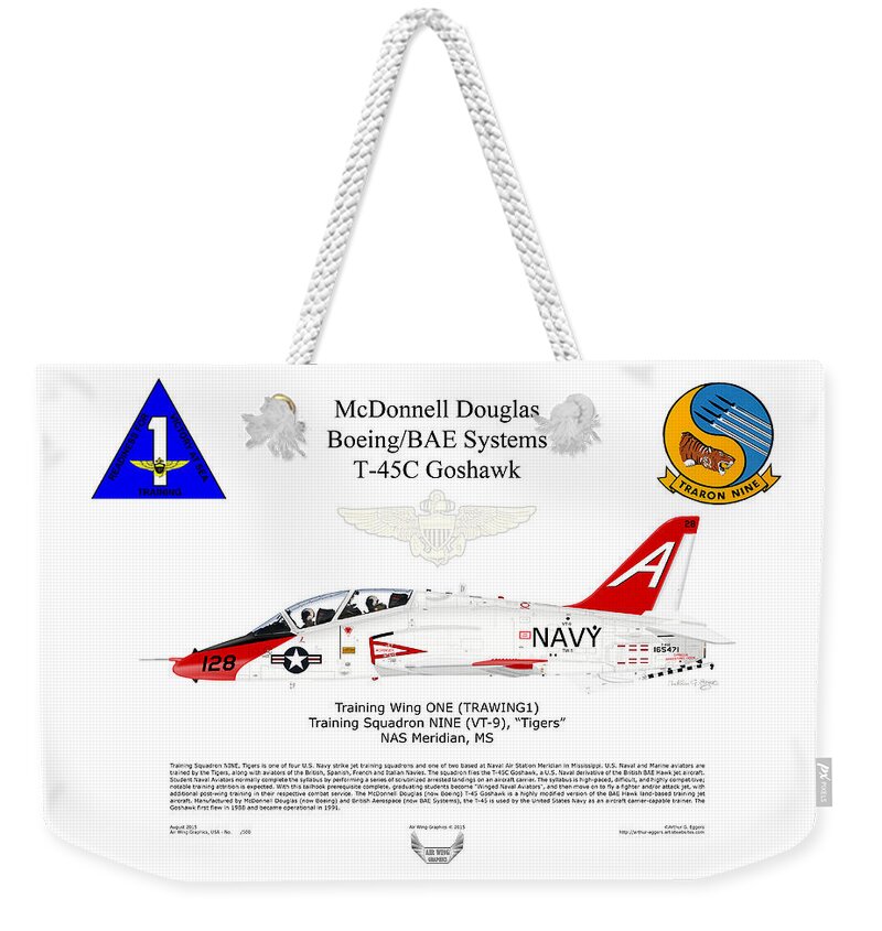 Boeing Weekender Tote Bag featuring the digital art Boeing BAE Systems T-45C Goshawk VT9 by Arthur Eggers