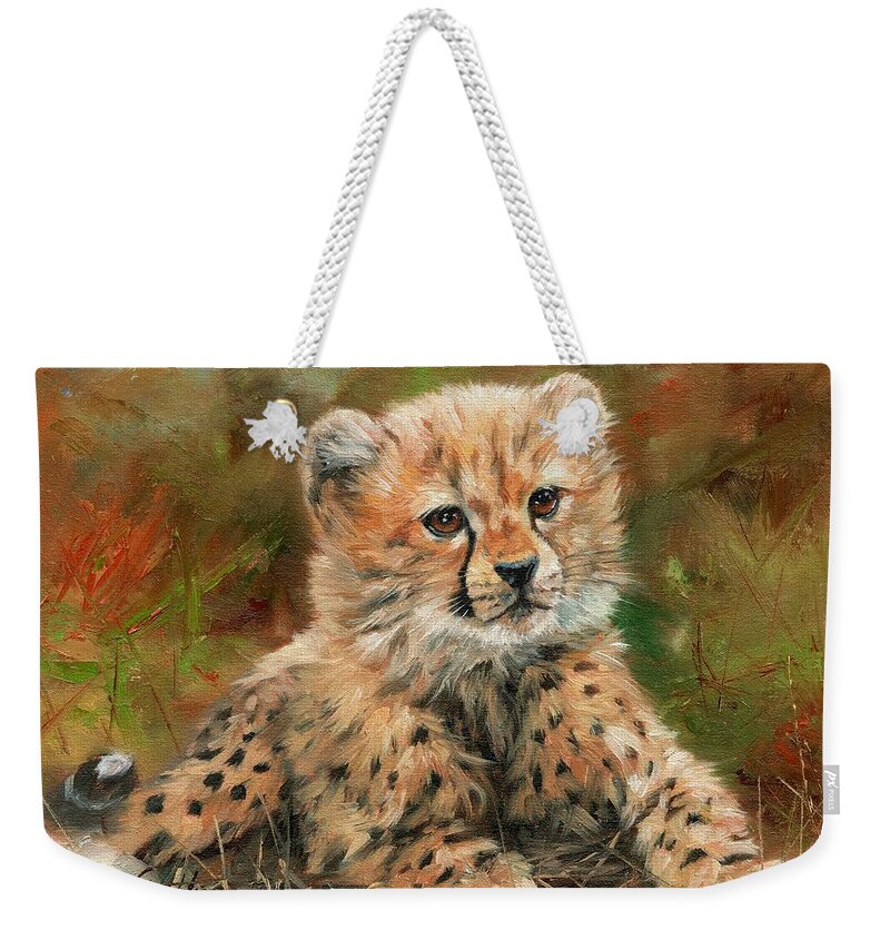 Cheetah Weekender Tote Bag featuring the painting Cheetah Cub #6 by David Stribbling