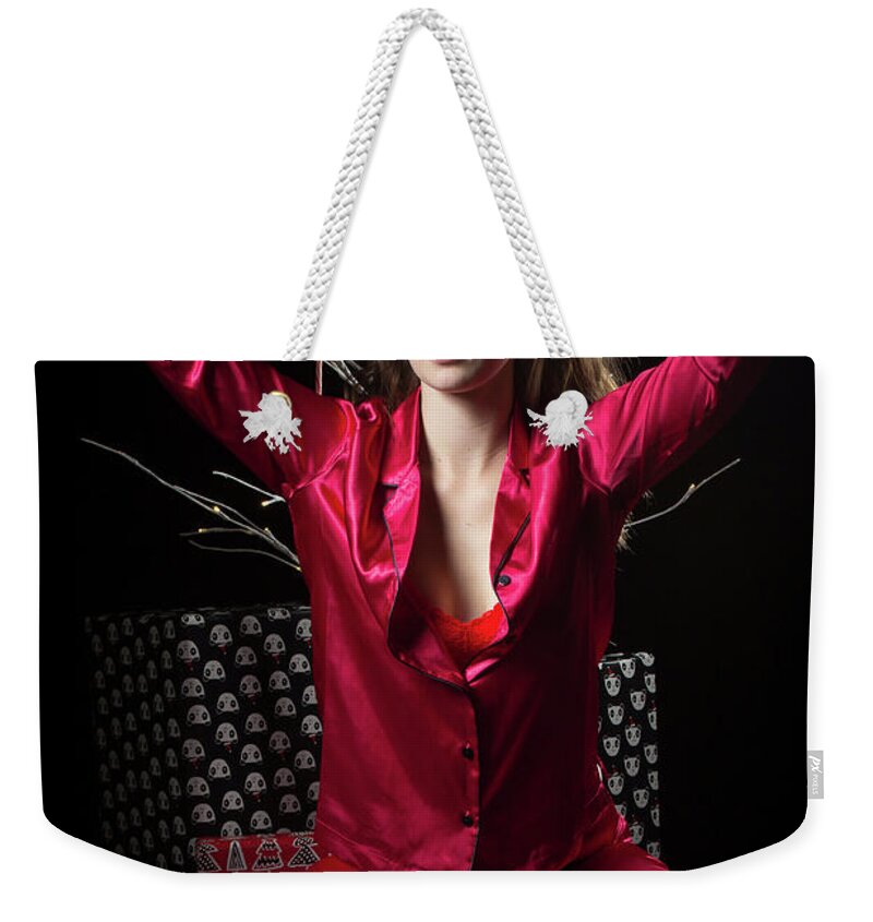 Sexy Weekender Tote Bag featuring the photograph Christmas boudoir #6 by La Bella Vita Boudoir