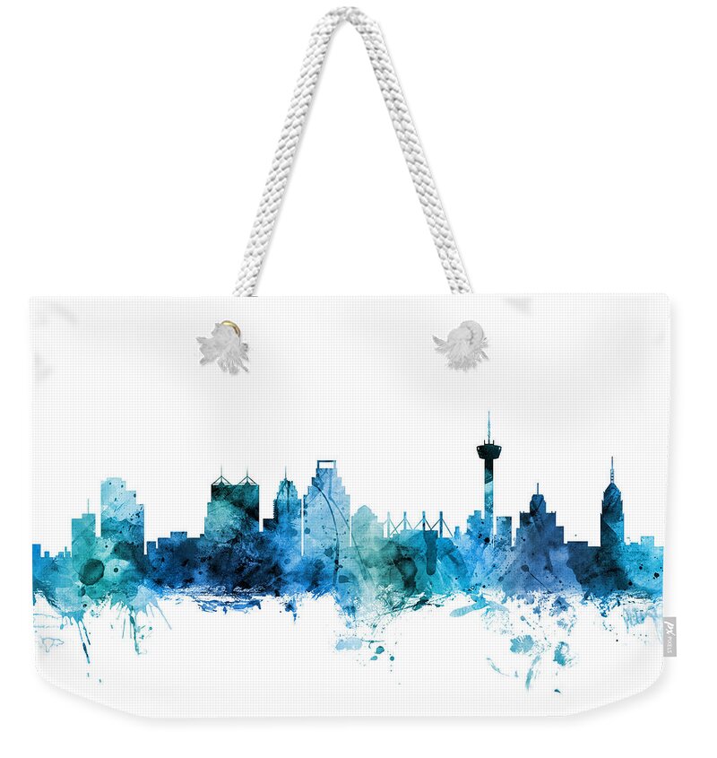 San Antonio Weekender Tote Bag featuring the digital art San Antonio Texas Skyline #6 by Michael Tompsett