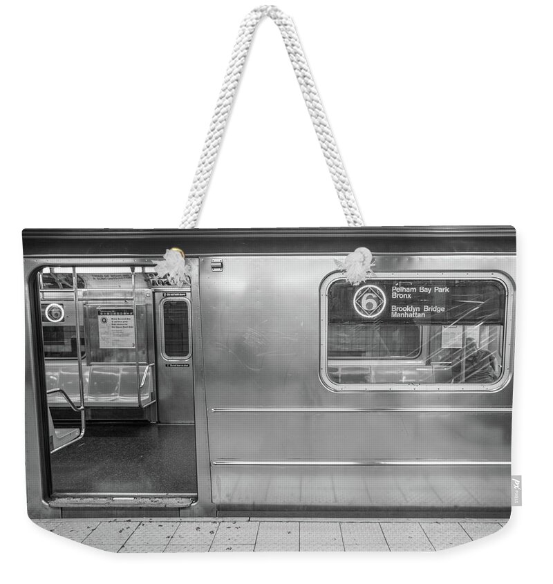 B&w Weekender Tote Bag featuring the photograph 6 Train NYC by John McGraw