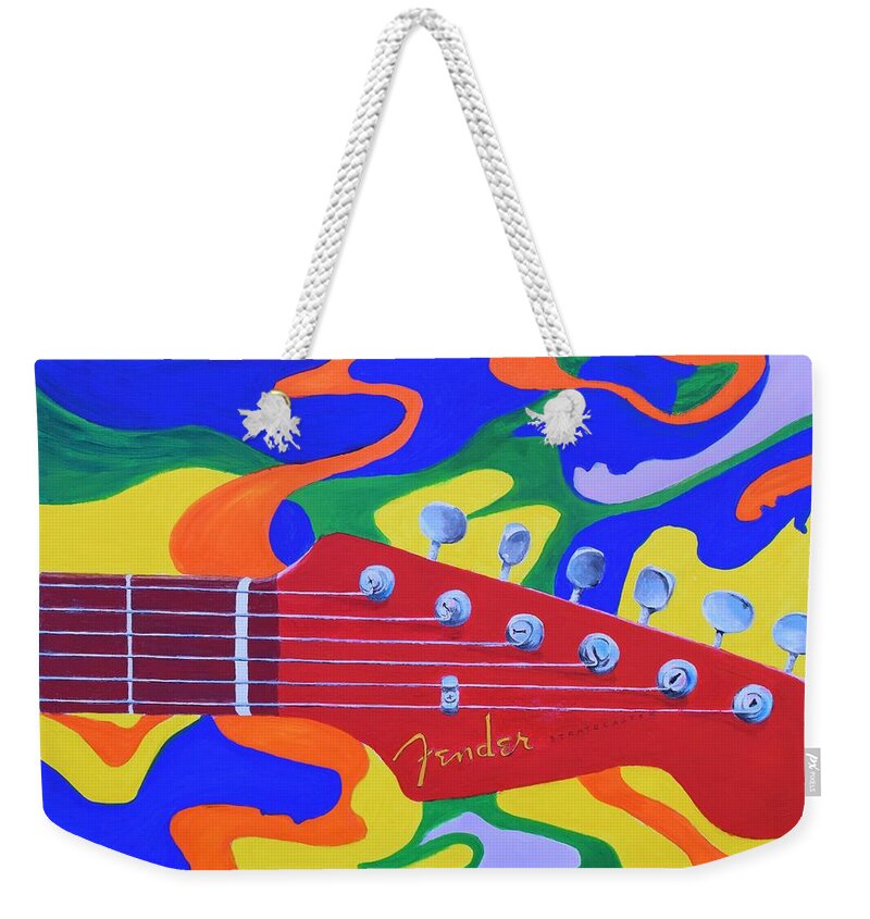Fender Weekender Tote Bag featuring the painting 60's Fender by Celene Terry
