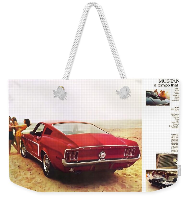 68 Ford Mustang Gt 2 Plus 2 Weekender Tote Bag featuring the photograph 68 Ford Mustang Gt 2 plus 2 by Vintage Collectables