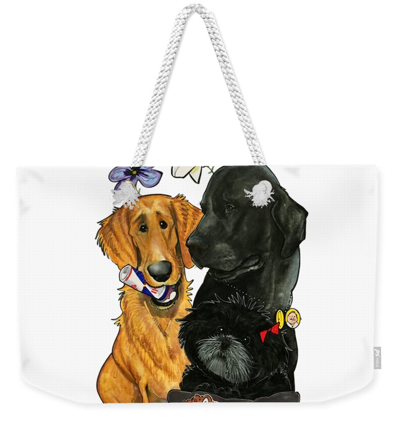 Pet Portrait Weekender Tote Bag featuring the drawing 7-1396 Scallon by Canine Caricatures By John LaFree