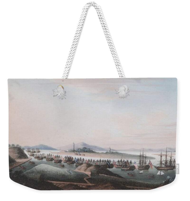 Anglo-chinese School (19th Century) View Of The Thirteen Factories Weekender Tote Bag featuring the painting View of The Thirteen Factories #7 by MotionAge Designs