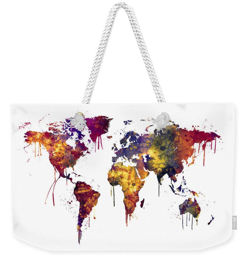 World Map Weekender Tote Bag featuring the digital art Watercolor Map of the World Map #7 by Michael Tompsett