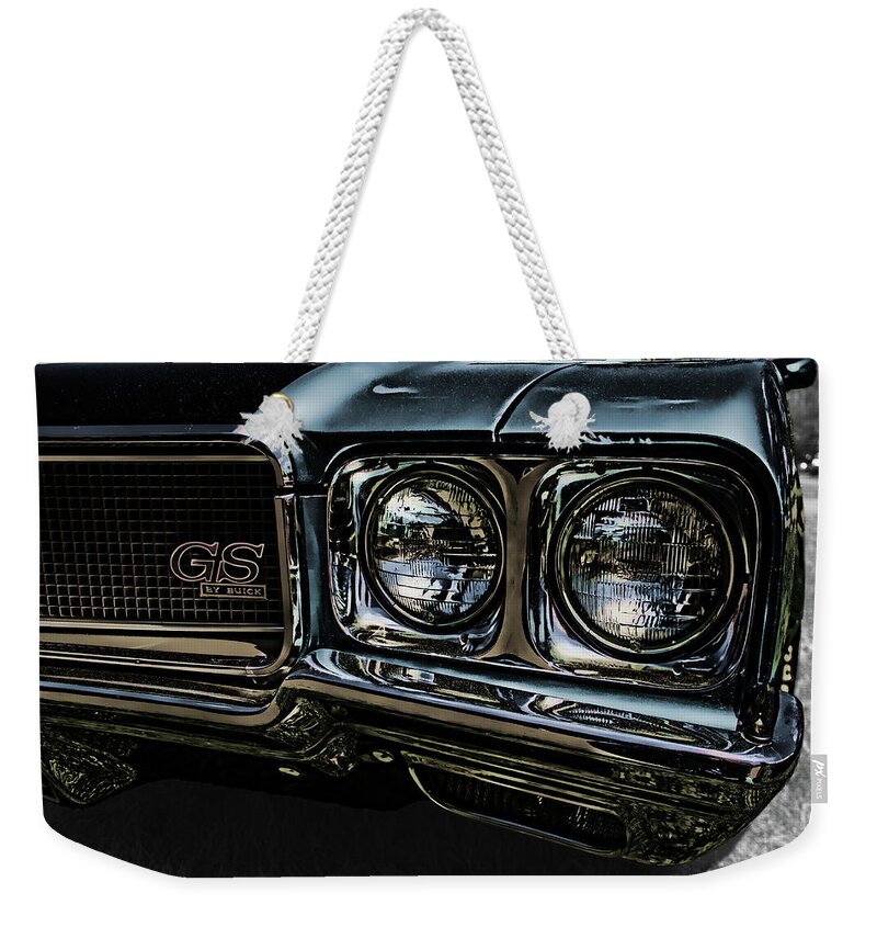 1970 Weekender Tote Bag featuring the photograph '70 Buick GS #70 by Daniel Adams