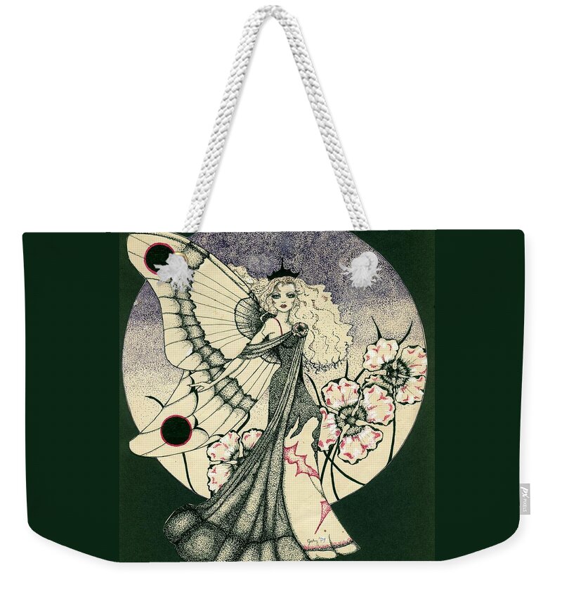70's Style Weekender Tote Bag featuring the drawing 70's Angel by V Boge