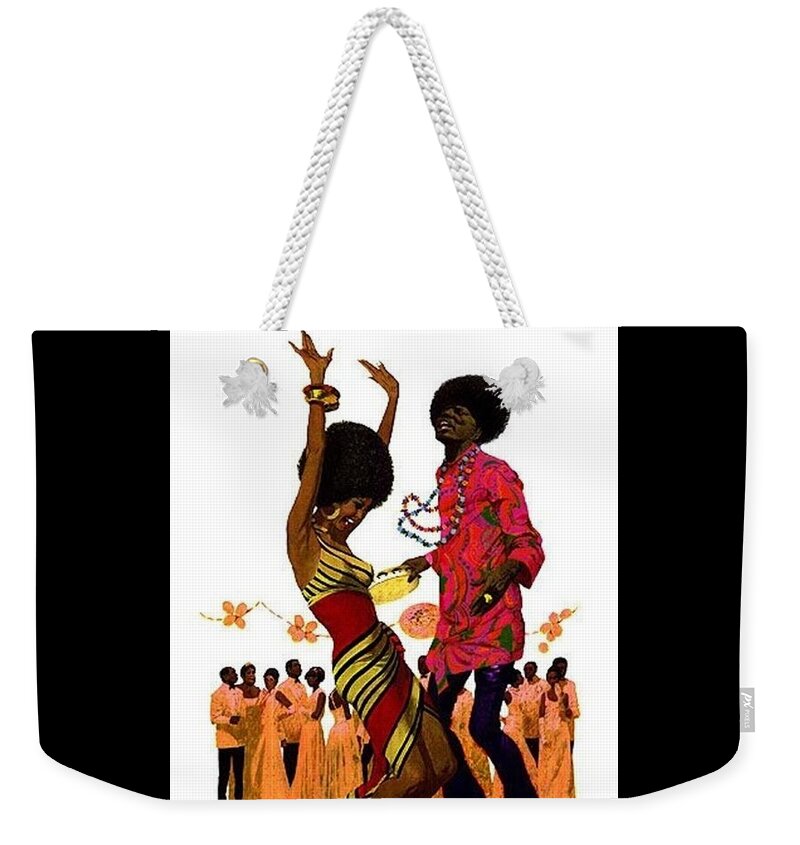 Black Americana Weekender Tote Bag featuring the digital art 70's Black and Proud by Kim Kent