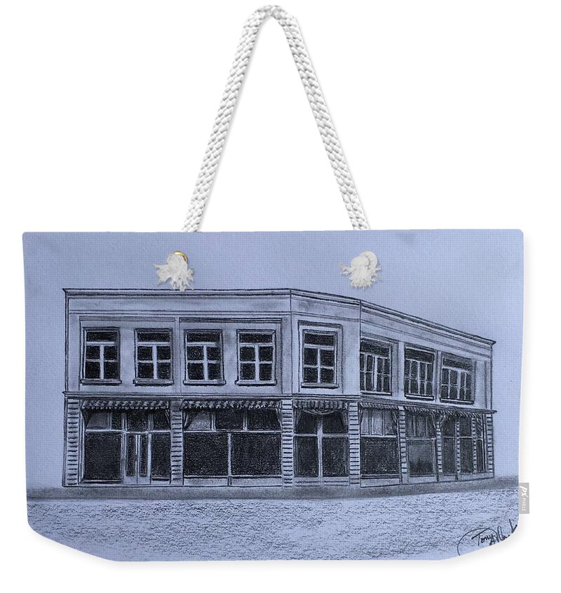 Building Weekender Tote Bag featuring the drawing 73 and Main by Tony Clark