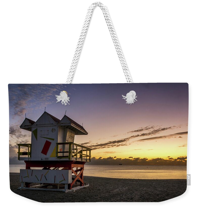 Atlantic Weekender Tote Bag featuring the photograph 7901- Miami Beach Sunrise by David Lange