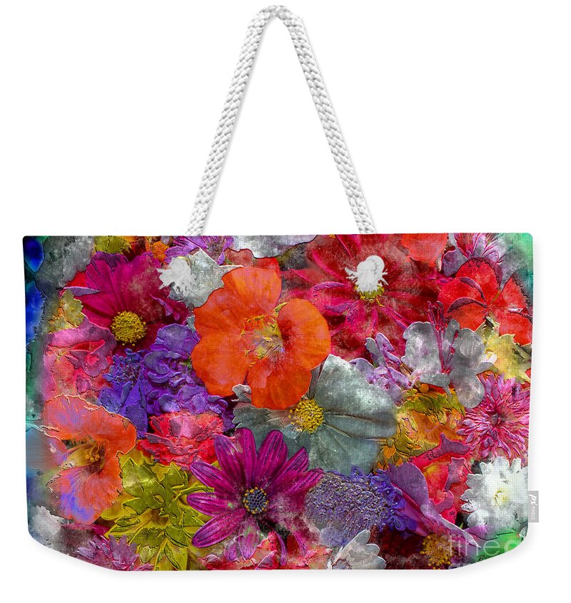 Abstract Weekender Tote Bag featuring the painting 7f Abstract Floral Painting Digital Expressionism by Ricardos Creations