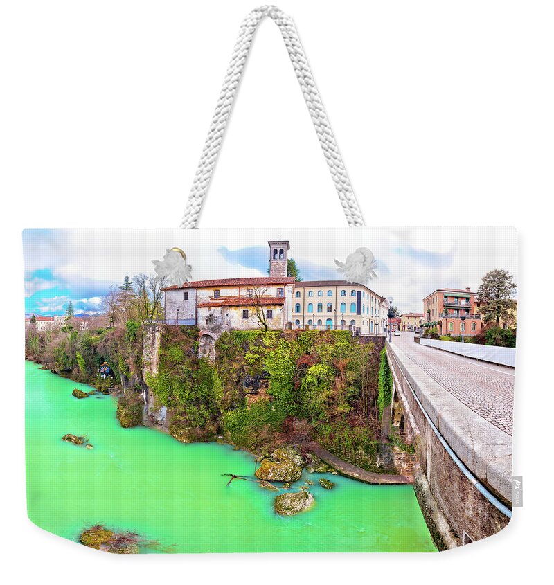 Cividale Weekender Tote Bag featuring the photograph Cividale del Friuli devil's bridge and Natisone river canyon pan #8 by Brch Photography