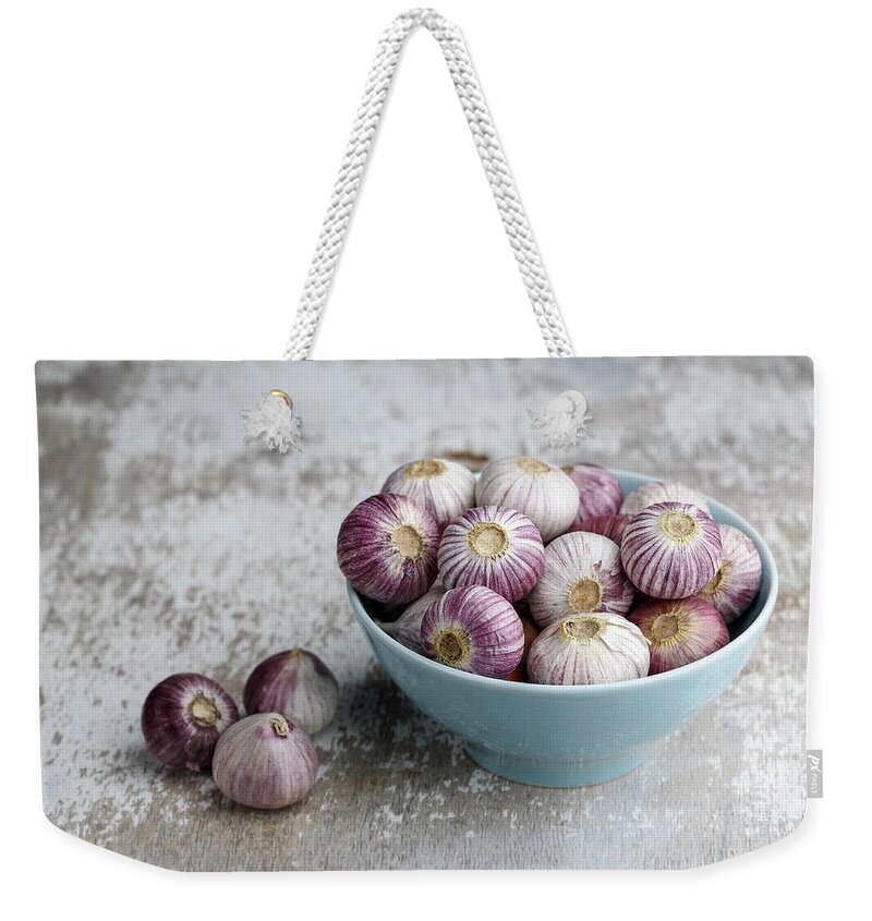 Garlic Weekender Tote Bag featuring the photograph Garlic #8 by Nailia Schwarz