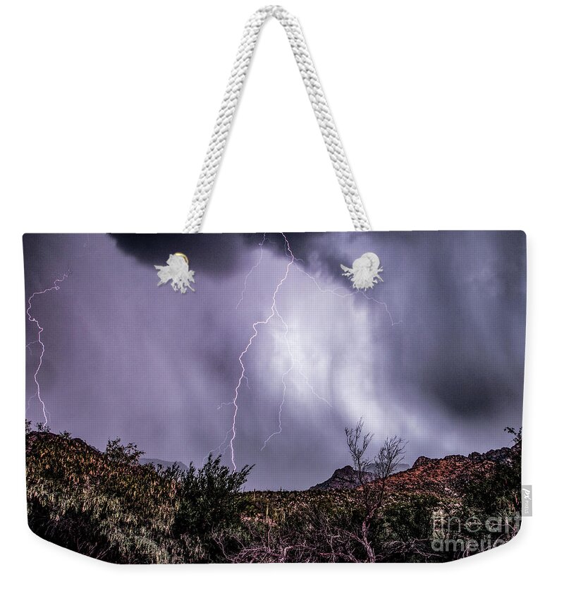 Lightning Weekender Tote Bag featuring the photograph Lightning #12 by Mark Jackson