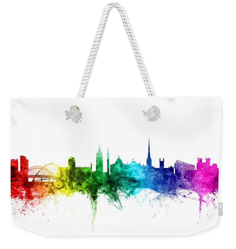 City Weekender Tote Bag featuring the digital art Newcastle England Skyline #8 by Michael Tompsett