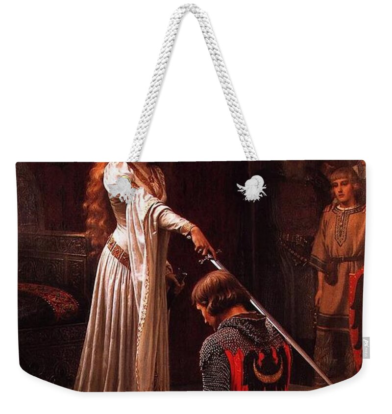 Blair Leighton Edmundal Weekender Tote Bag featuring the painting Queen Guinevere and Sir Lancelot by MotionAge Designs