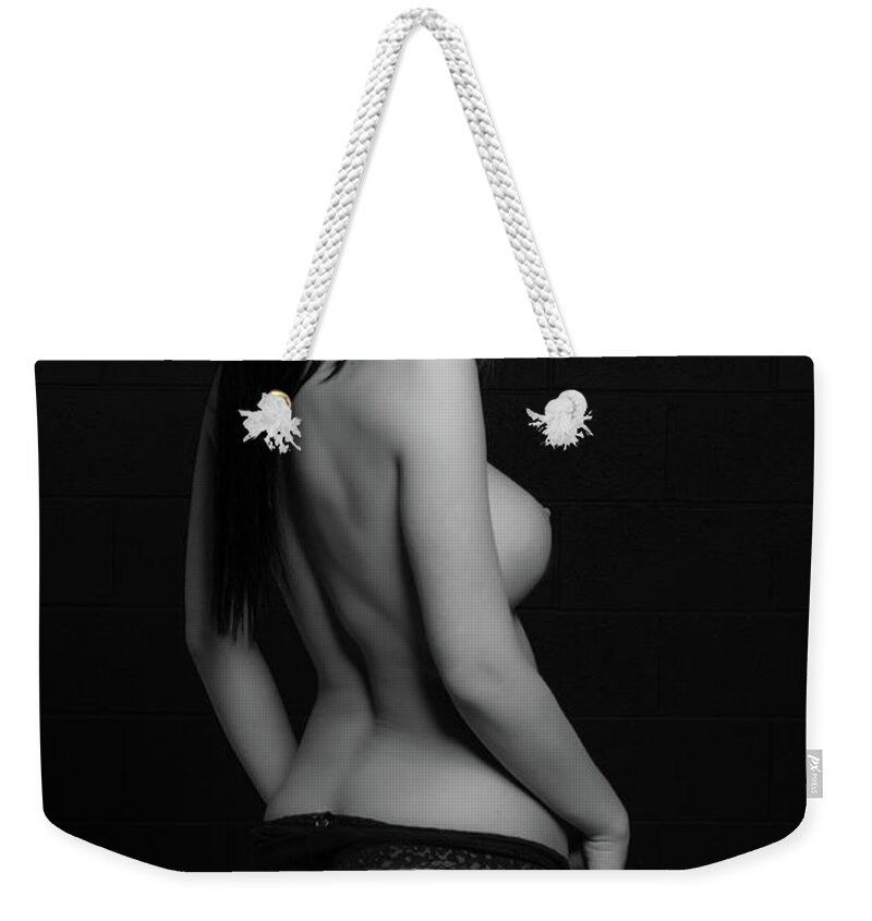 Lingerie Weekender Tote Bag featuring the photograph Sweater And Heels #8 by La Bella Vita Boudoir
