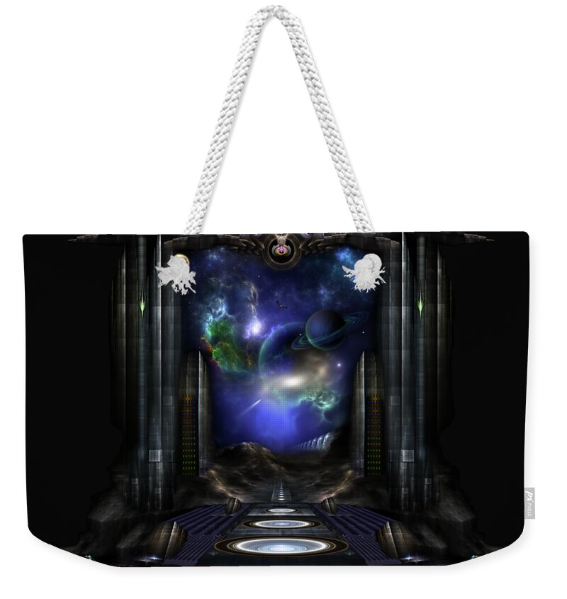 89-123-a9p2 Weekender Tote Bag featuring the digital art 89-123-A9p2 Arsairian 7 Reporting Fractal Composition by Rolando Burbon