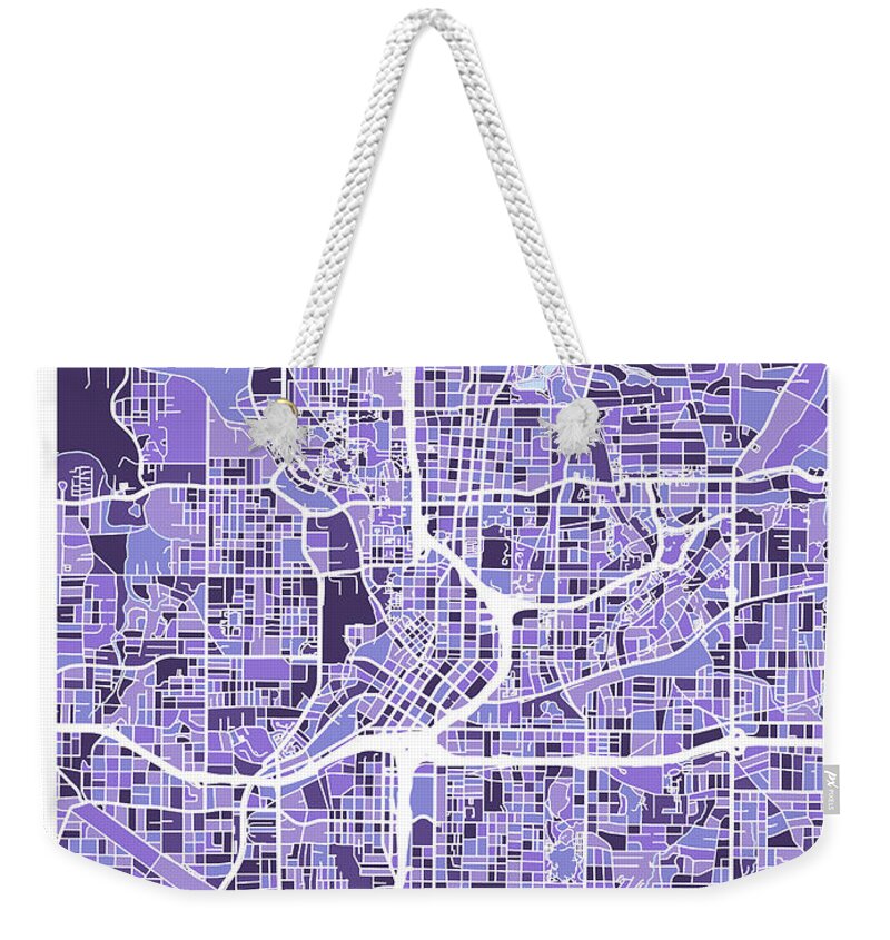 Atlanta Weekender Tote Bag featuring the digital art Atlanta Georgia City Map by Michael Tompsett