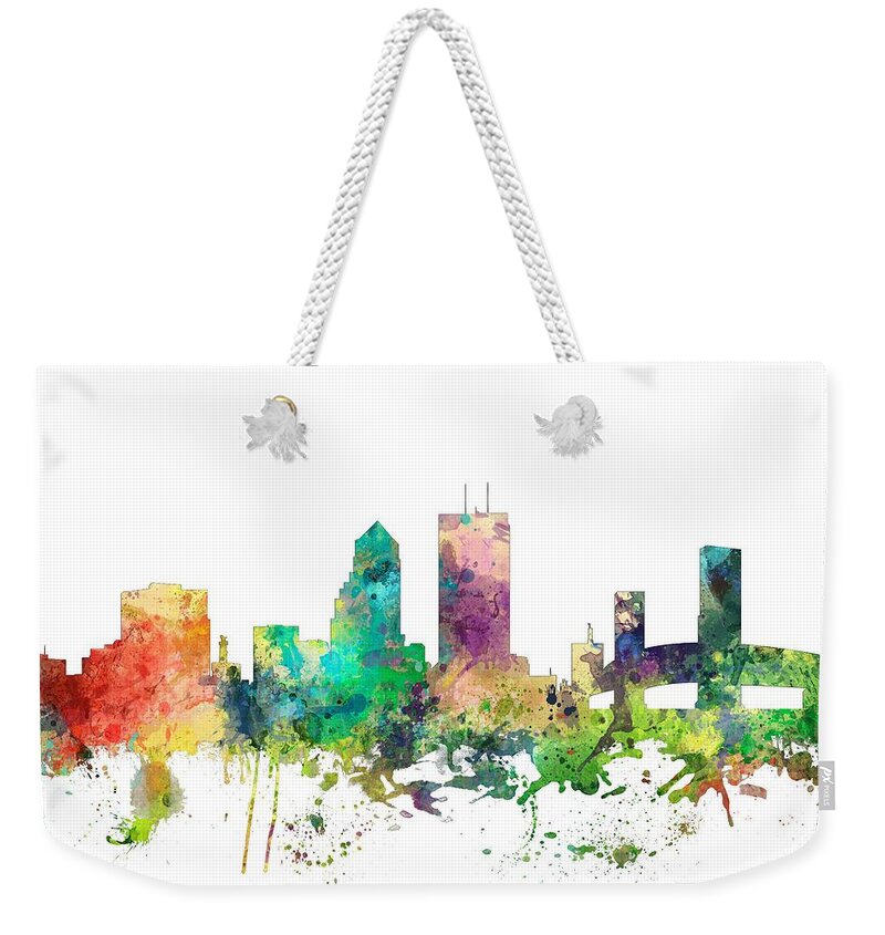 Jacksonville Florida Skyline Weekender Tote Bag featuring the digital art Jacksonville Florida Skyline #9 by Marlene Watson