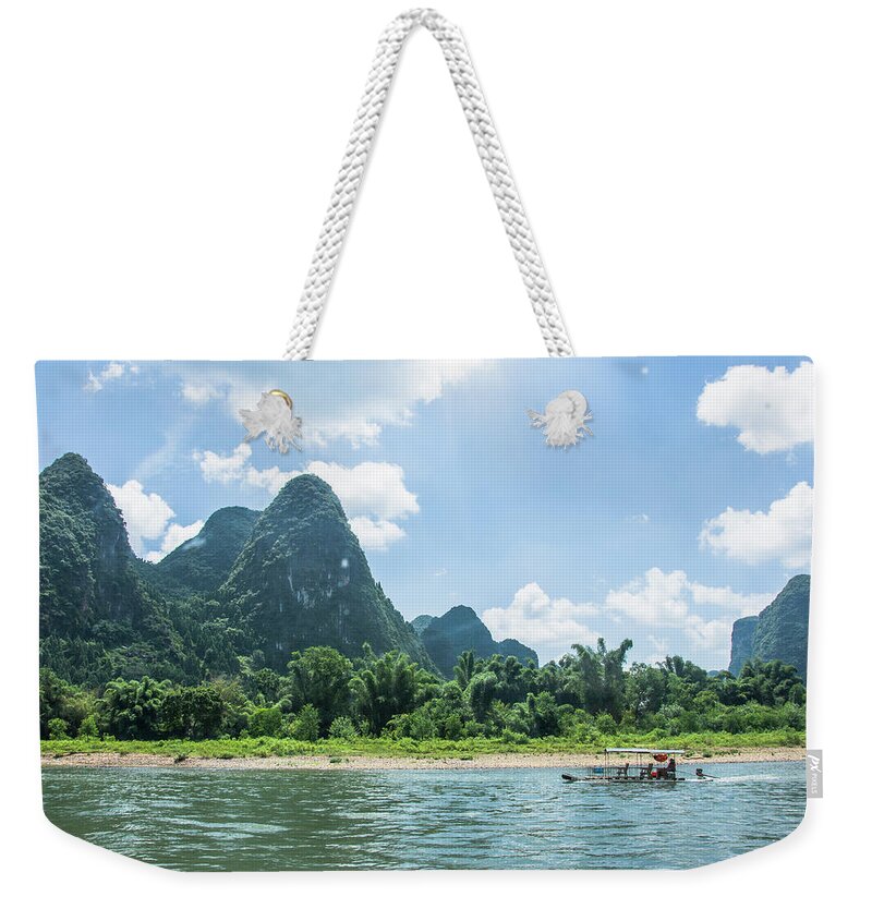River Weekender Tote Bag featuring the photograph Lijiang River and karst mountains scenery #9 by Carl Ning