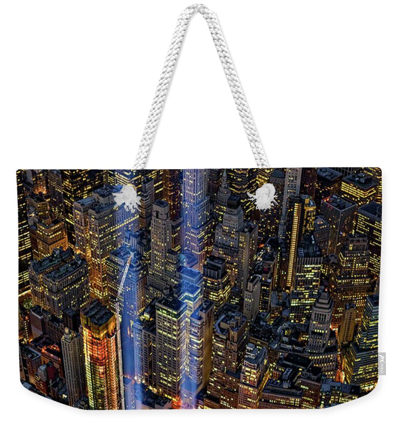 September 11 Weekender Tote Bag featuring the photograph 911 NYC Tribute In Light by Susan Candelario