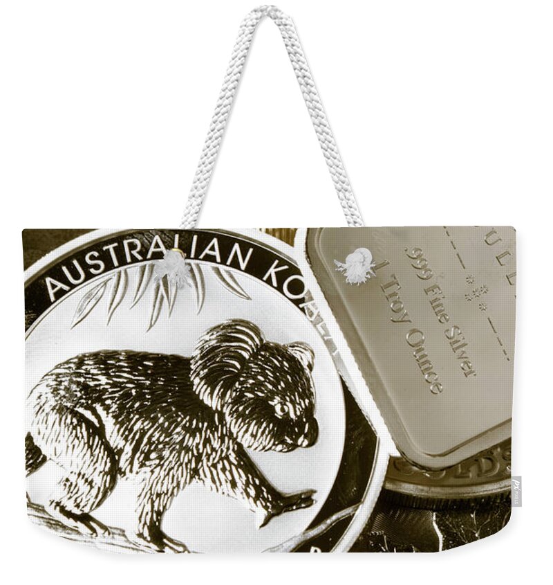Money Weekender Tote Bag featuring the photograph 999 Silver Mint by Jorgo Photography