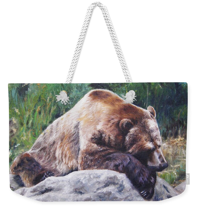 Bear Weekender Tote Bag featuring the painting A Bear of a Prayer by Lori Brackett
