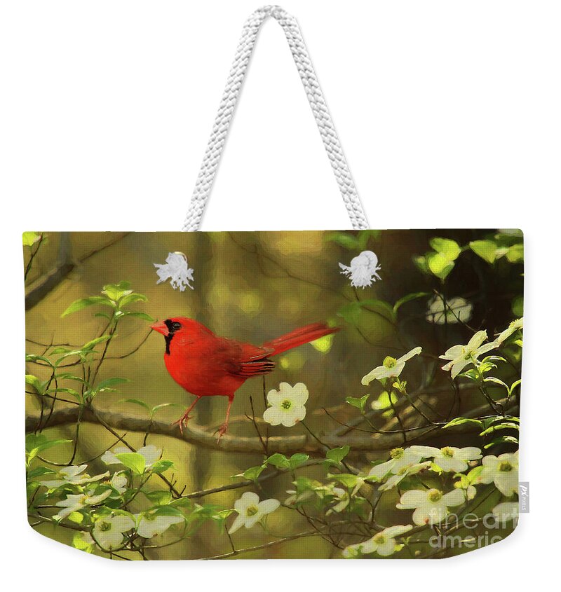 Digital Painting Weekender Tote Bag featuring the photograph A Cardinal and His Dogwood by Darren Fisher