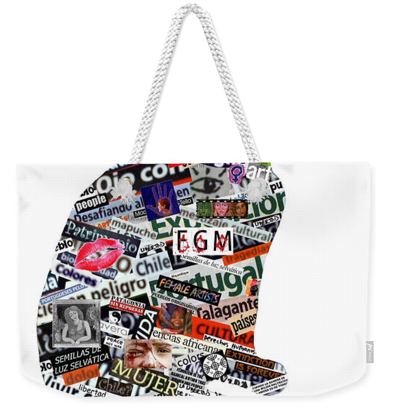 Mecheruca Weekender Tote Bag featuring the mixed media A cat can be much more than a cat by Madalena Lobao-Tello