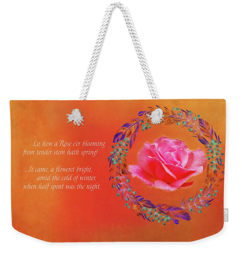 Christmas Weekender Tote Bag featuring the digital art A Christmas Rose Blooming by Terry Davis