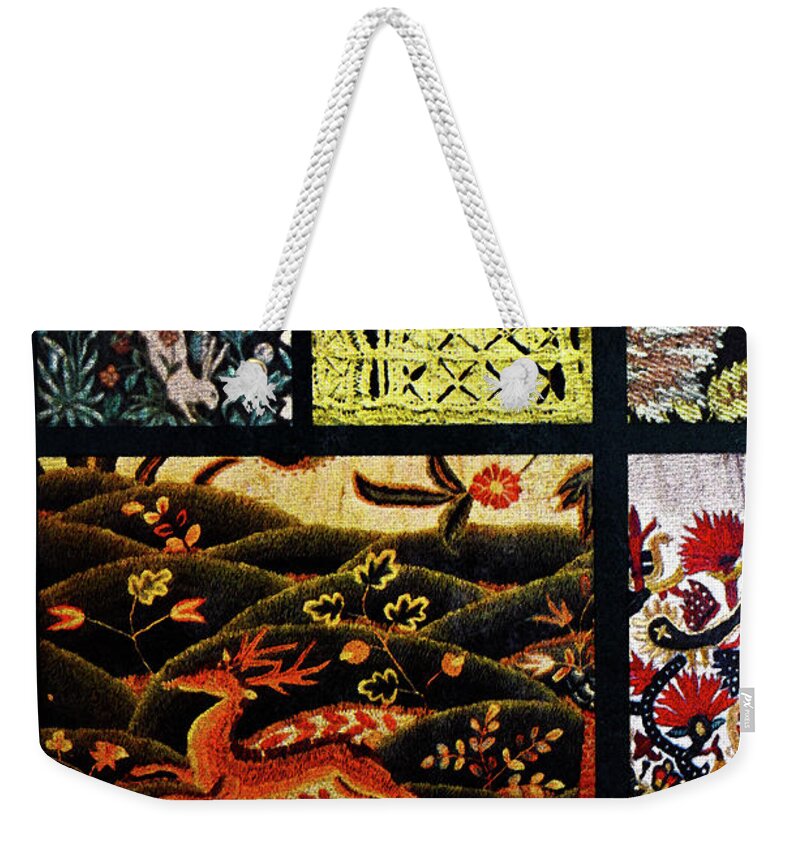 Book Weekender Tote Bag featuring the photograph A Collage of Sense and Chaos by Char Szabo-Perricelli