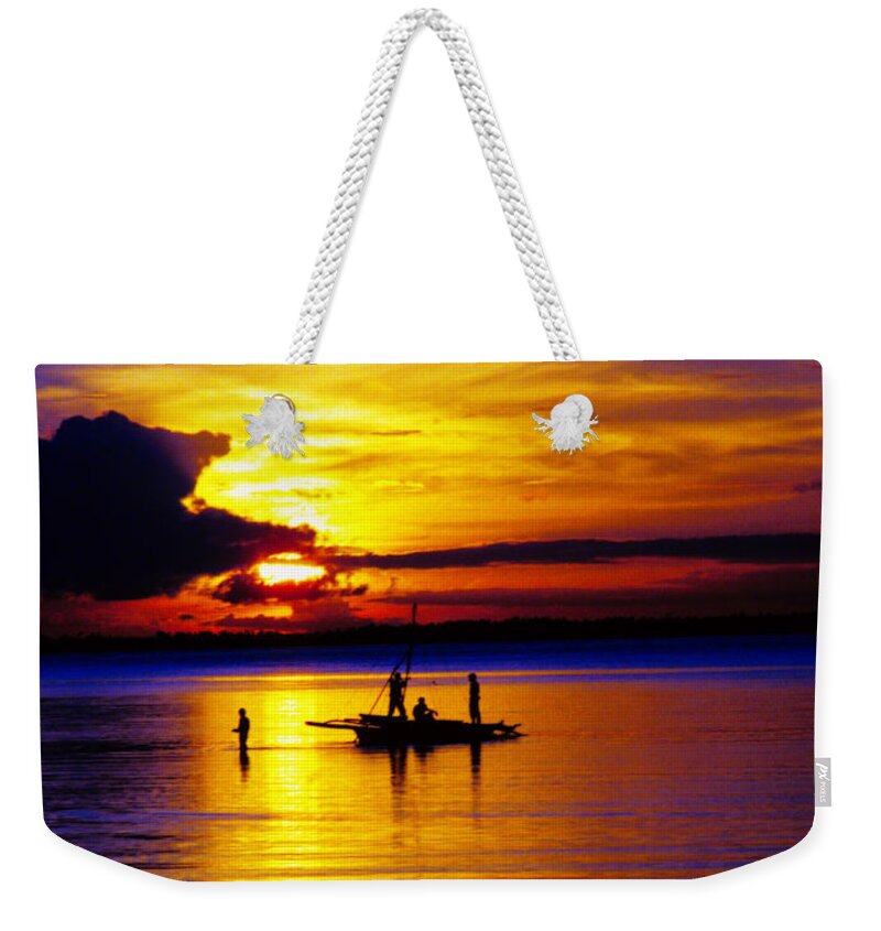 Sunset Weekender Tote Bag featuring the photograph Colorful Golden Fishermen Sunset Vertical by James BO Insogna
