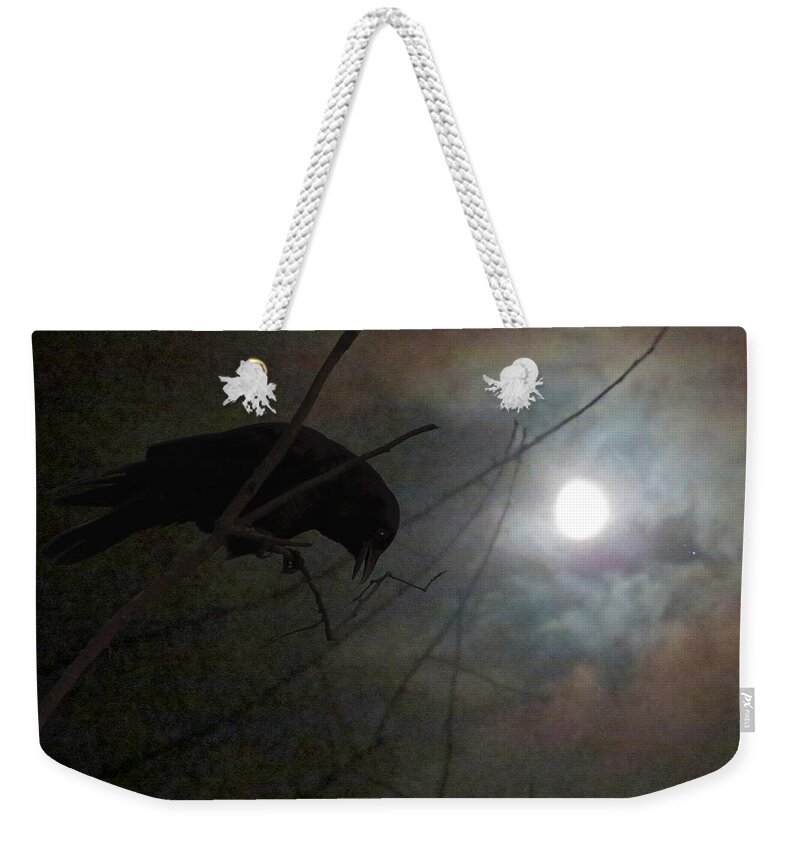 American Crow Weekender Tote Bag featuring the mixed media A Crow Moon by I'ina Van Lawick