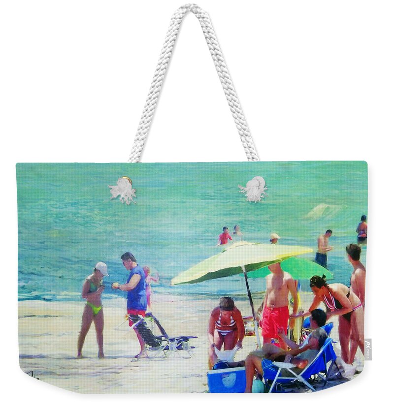 Beach Weekender Tote Bag featuring the painting A Day at the Beach by Thomas Tribby