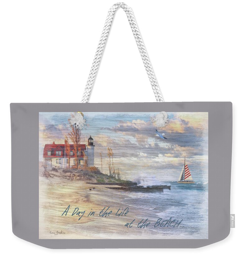 Beach Weekender Tote Bag featuring the digital art A Day in the Life at the Beach by Nina Bradica