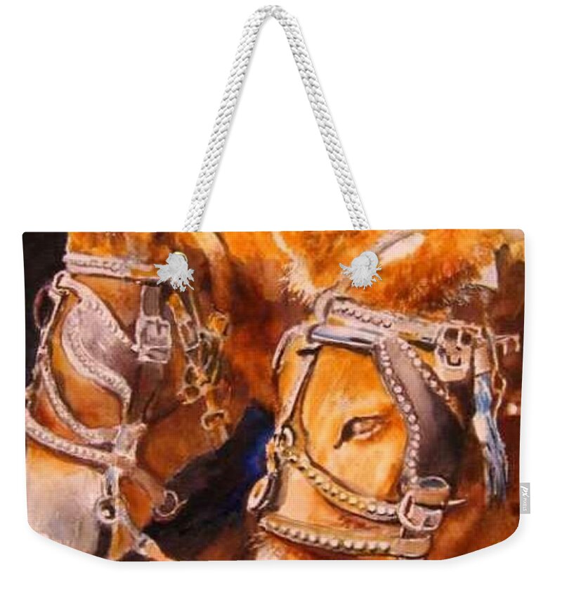 Mules Weekender Tote Bag featuring the painting A Day's Work by Bobby Walters