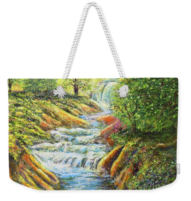 Nixon Weekender Tote Bag featuring the painting A Dazzling Waterfall Durng The Spring by Lee Nixon