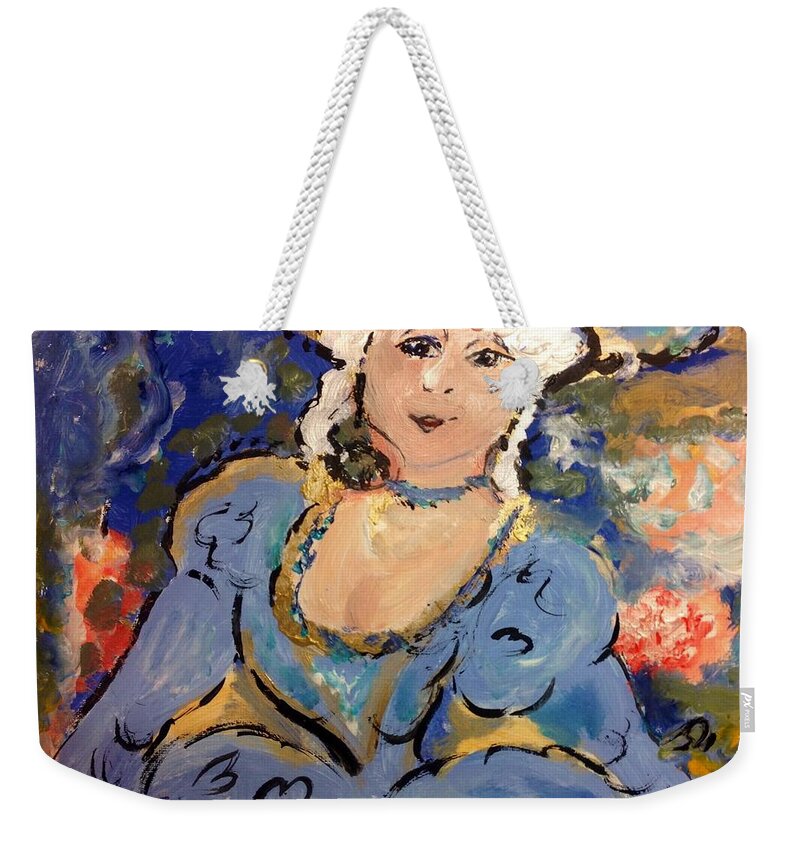 Woods Weekender Tote Bag featuring the painting A dress for Bluebell woods by Judith Desrosiers