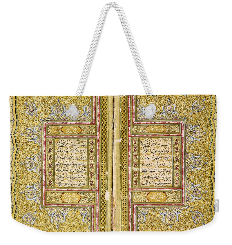 A Fine Illuminated Ottoman Qur'an Weekender Tote Bag featuring the painting A fine illuminated Ottoman Qur'an by al-Sayyid Ali Hamdi Efendi