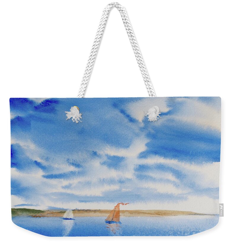 Afternoon Weekender Tote Bag featuring the painting A Fine Sailing Breeze on the River Derwent by Dorothy Darden