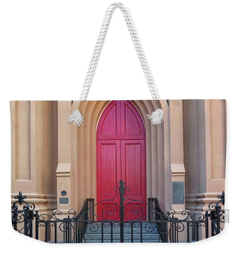 Church Weekender Tote Bag featuring the photograph A Gated Church Entrance by Dave Mills